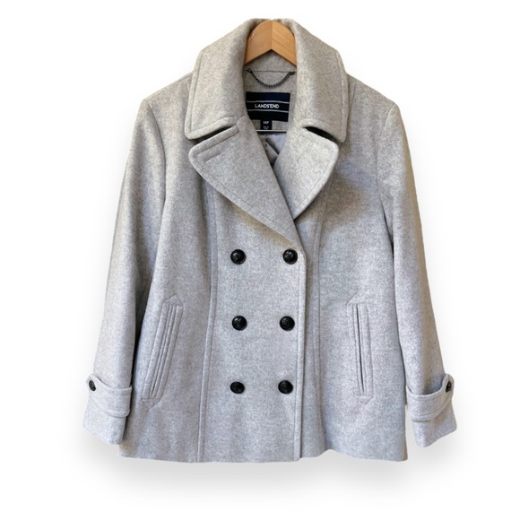 Lands’ End Women’s Insulated Wool Pea Coat | 14 Petites | Light Heather | $65 - Picture 3 of 9